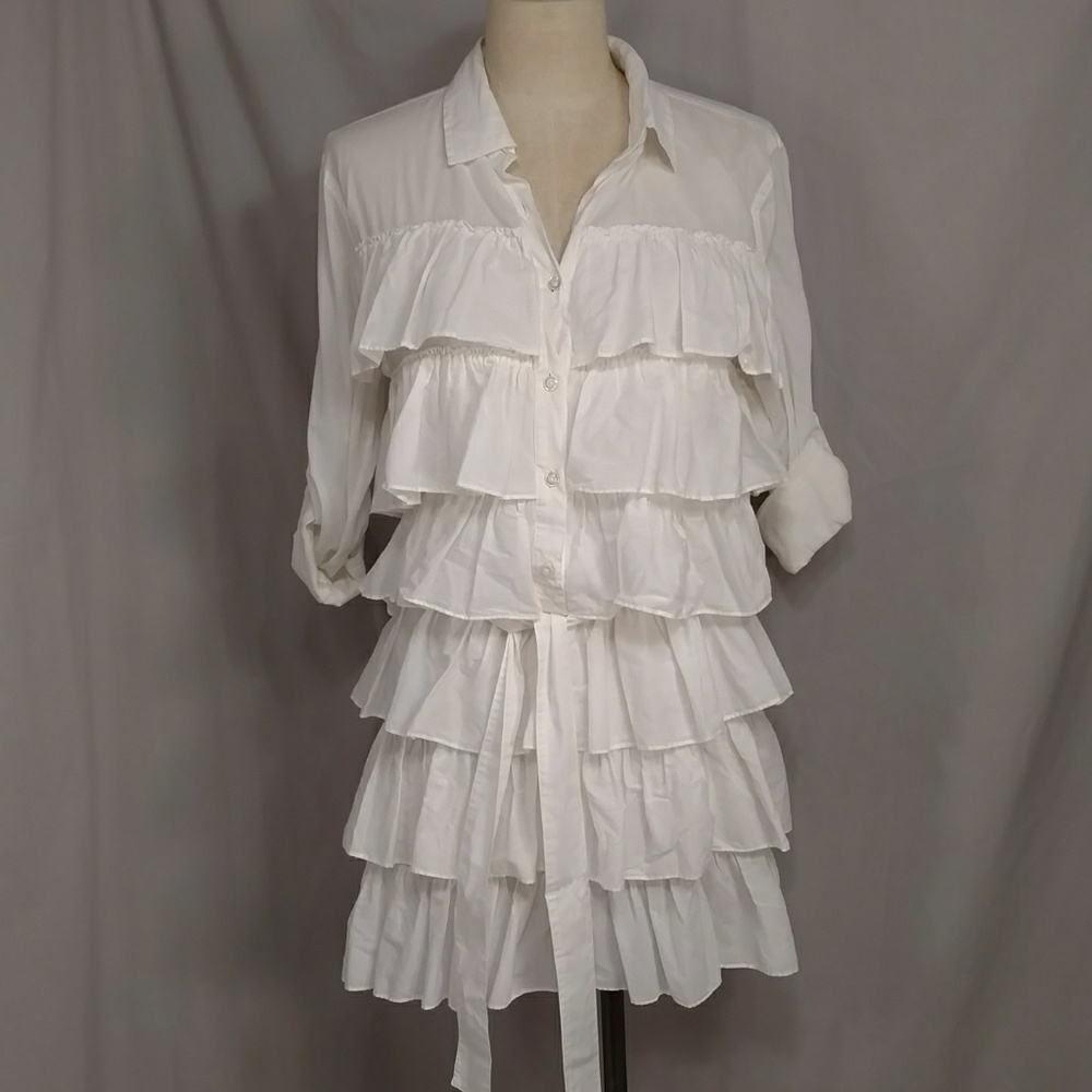 Ruffled Poet Boho Feminine Dress J Crew Swann Top White Mini NWT Flirty Style